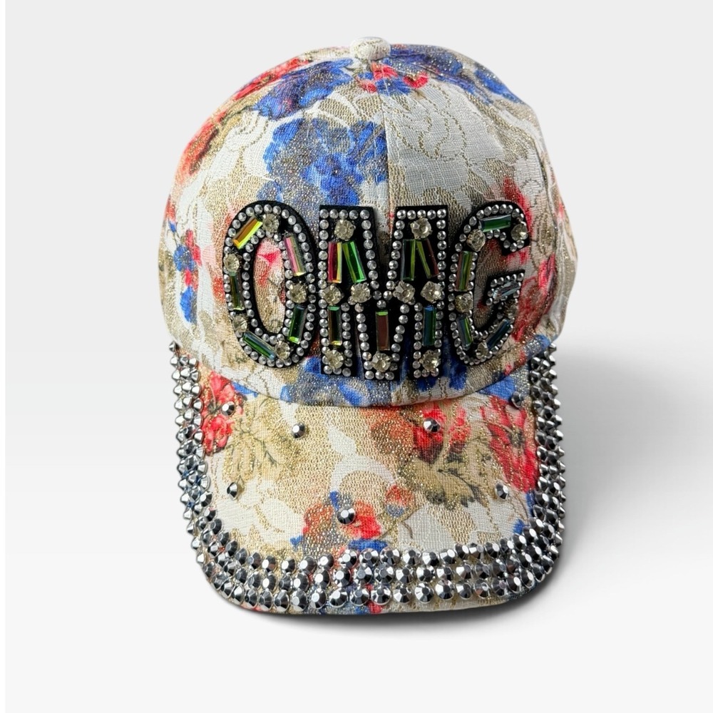 Unbranded Baseball Cap OMG Rhinestone Floral Womens OS Multicolor Bling NEW